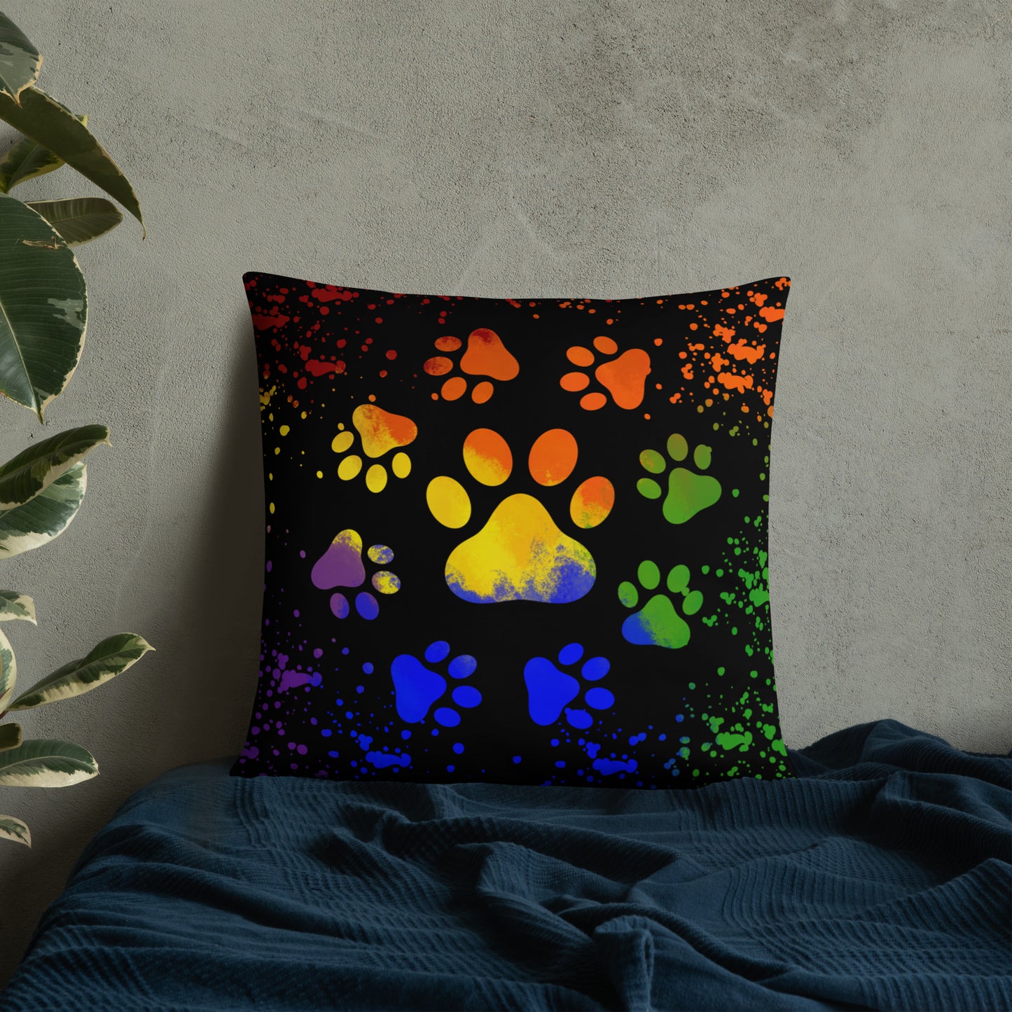 DARK RAINBOW DOG PAWS- Basic Pillow
