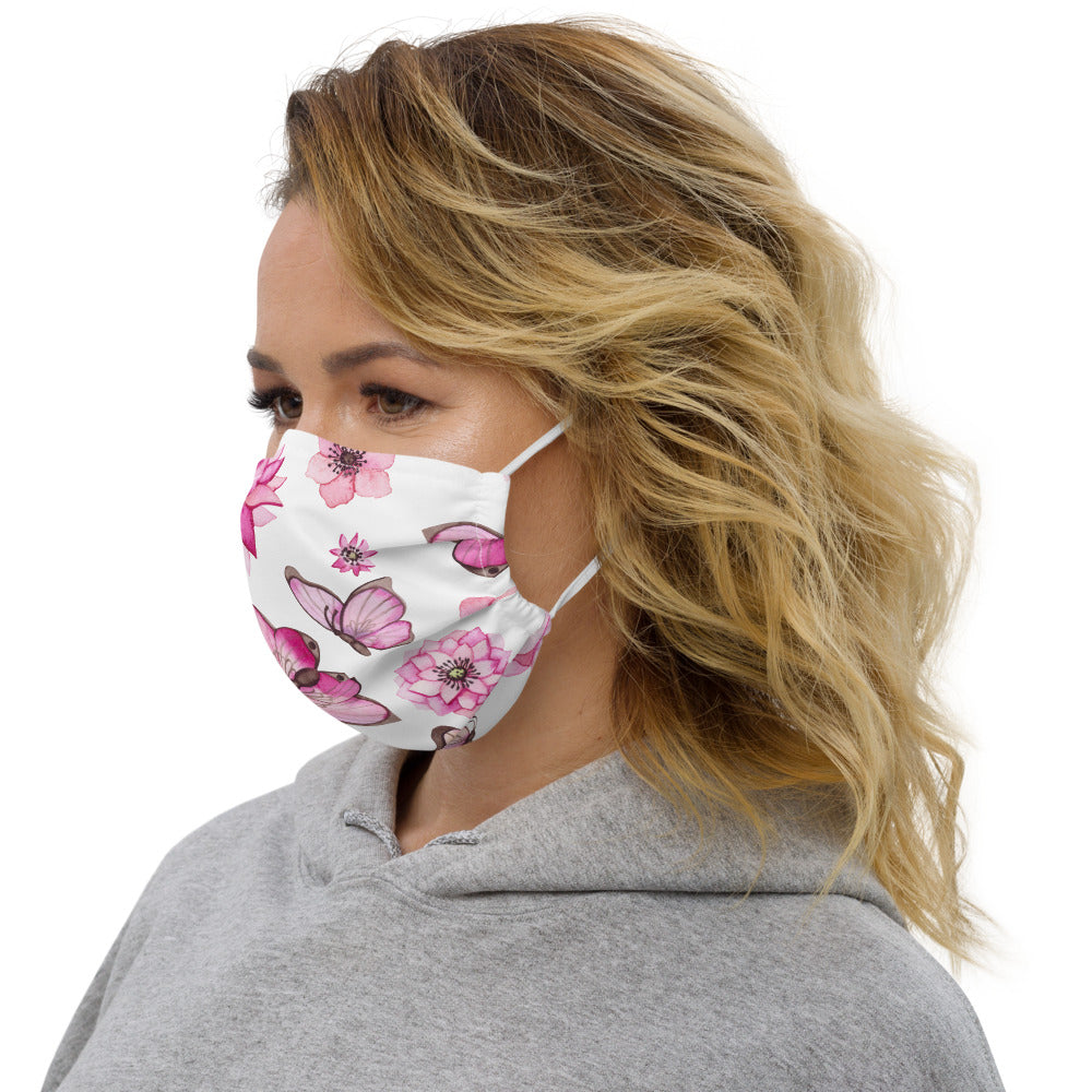 PINK BUTTERFLIES ANF FLOWERS- Premium face mask