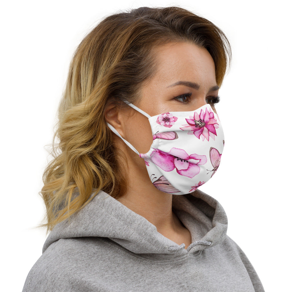 PINK BUTTERFLIES ANF FLOWERS- Premium face mask