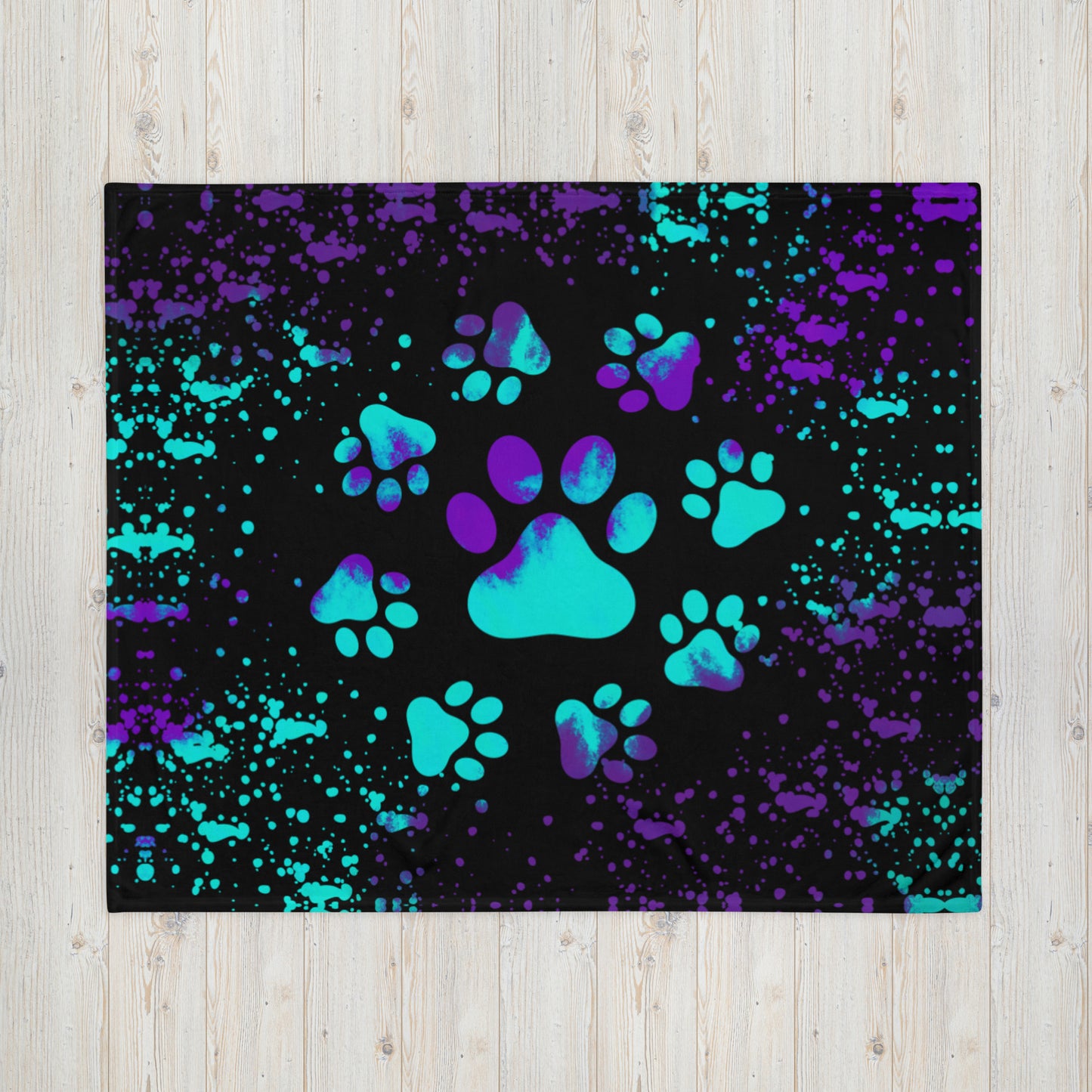 BLUE/ PURPLE DOG PAWS- Throw Blanket