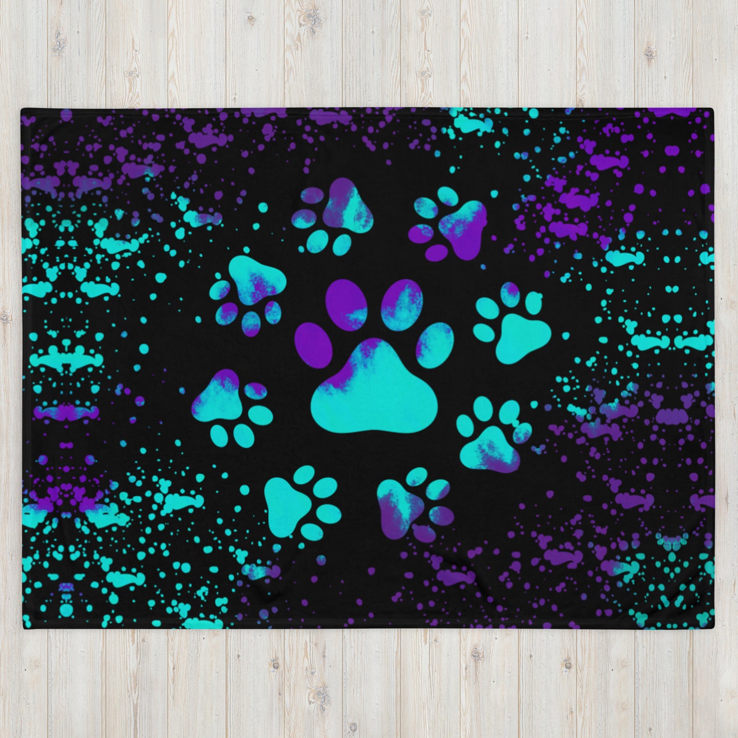 BLUE/ PURPLE DOG PAWS- Throw Blanket