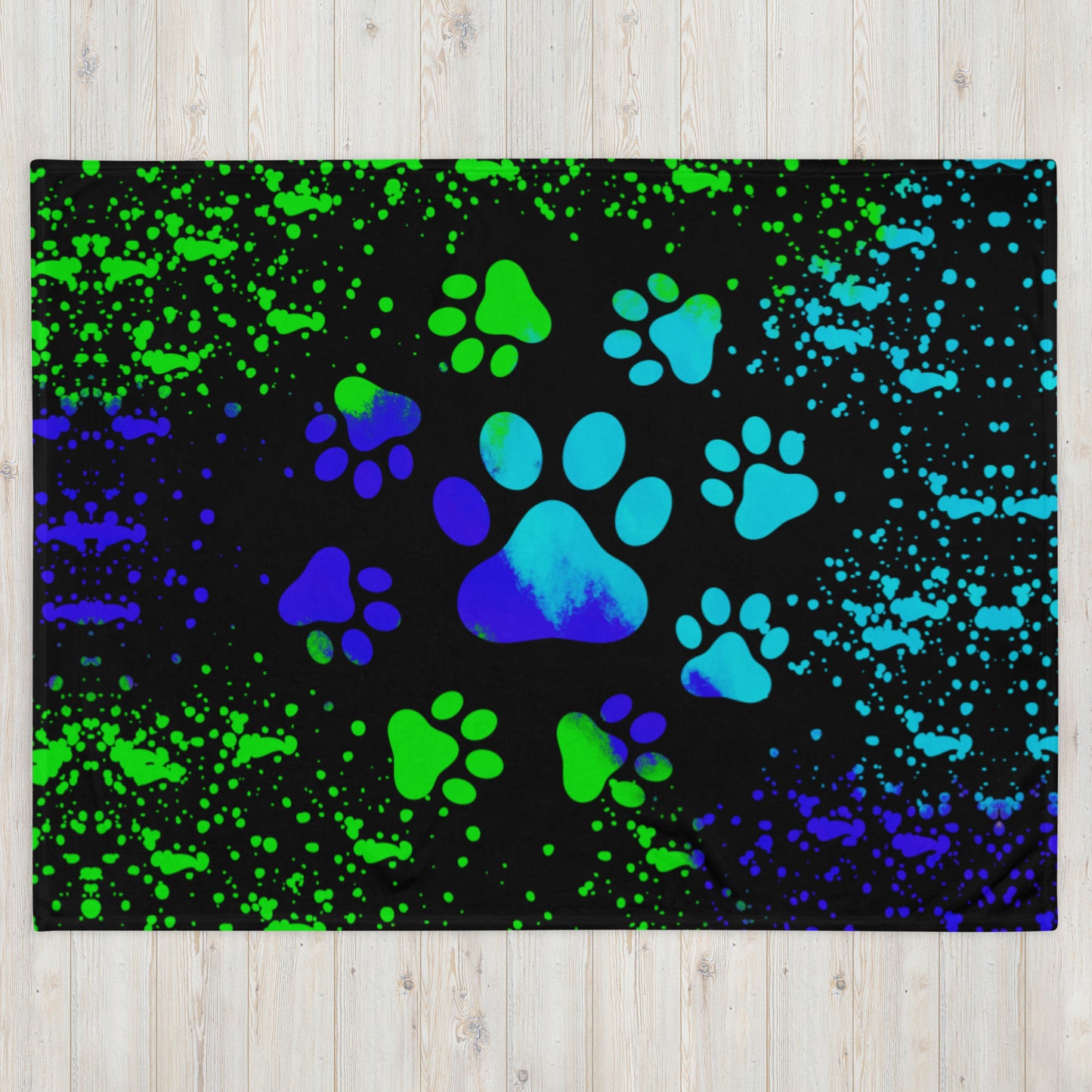 BLUE/ GREEN DOG PAWS- Throw Blanket