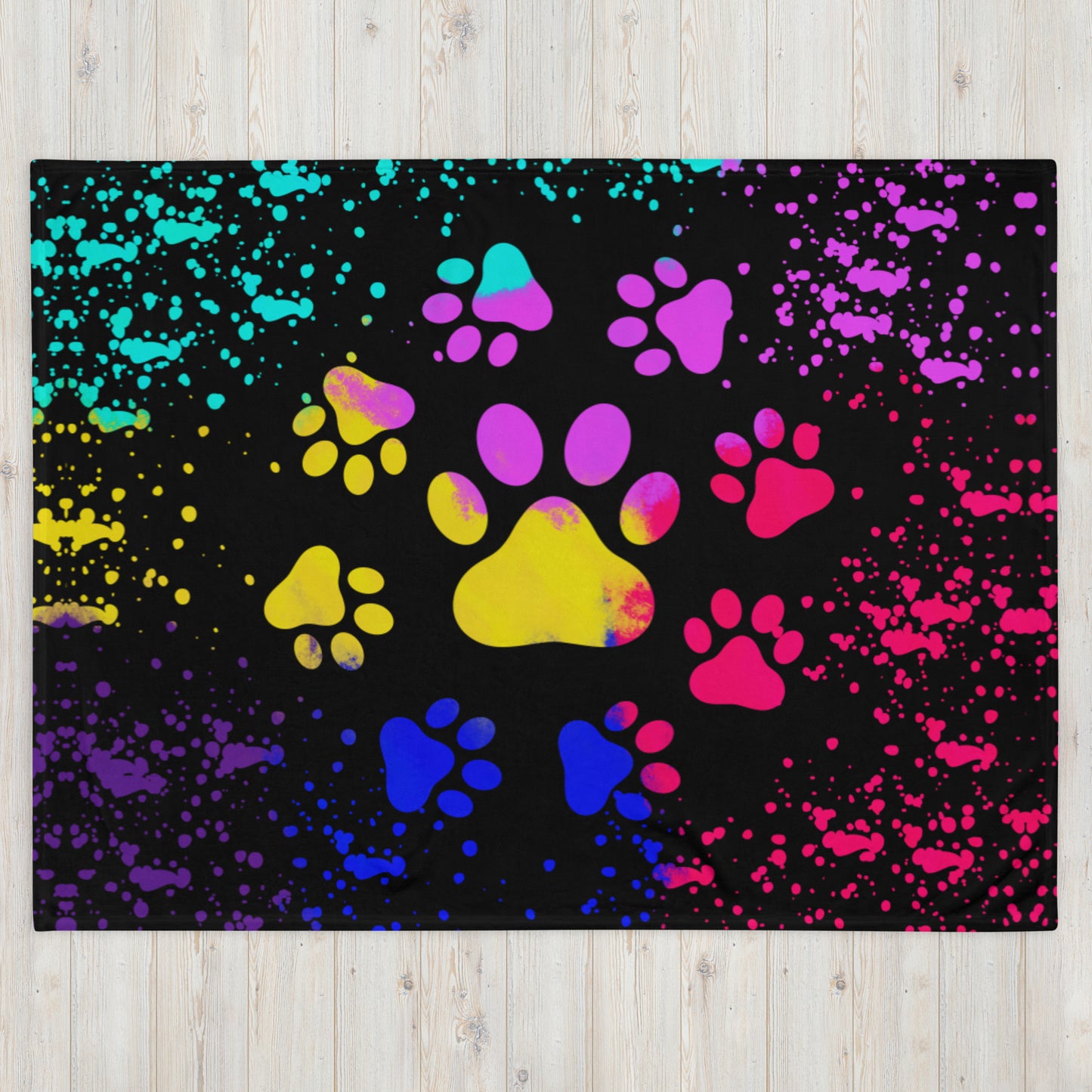 LIGHT RAINBOW DOG PAWS- Throw Blanket