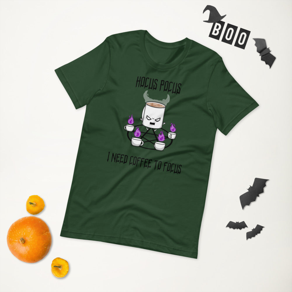 HOCUS POCUS, I NEED COFFEE TO FOCUS- Short-Sleeve Unisex T-Shirt