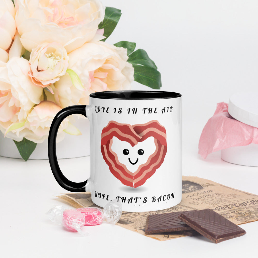LOVE IS IN THE AIR, NOPE THATS BACON- Mug with Color Inside