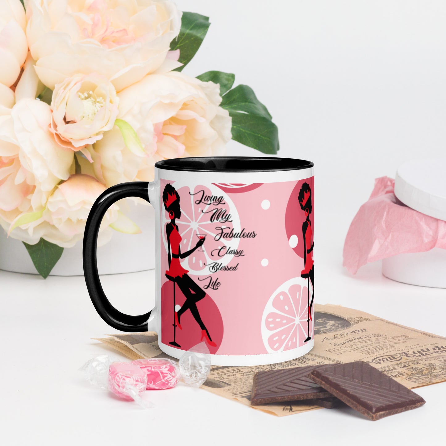 LIVING MY FABULOUS, CLASSY, BLESSED LIFE- Mug with Color Inside
