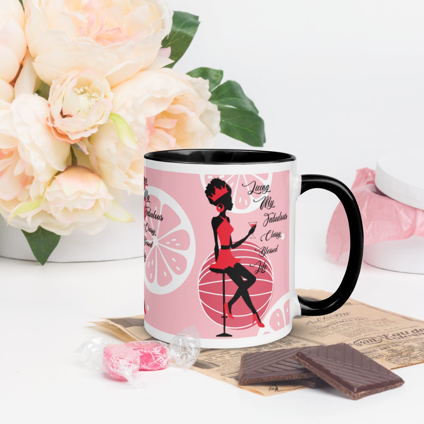 LIVING MY FABULOUS, CLASSY, BLESSED LIFE- Mug with Color Inside