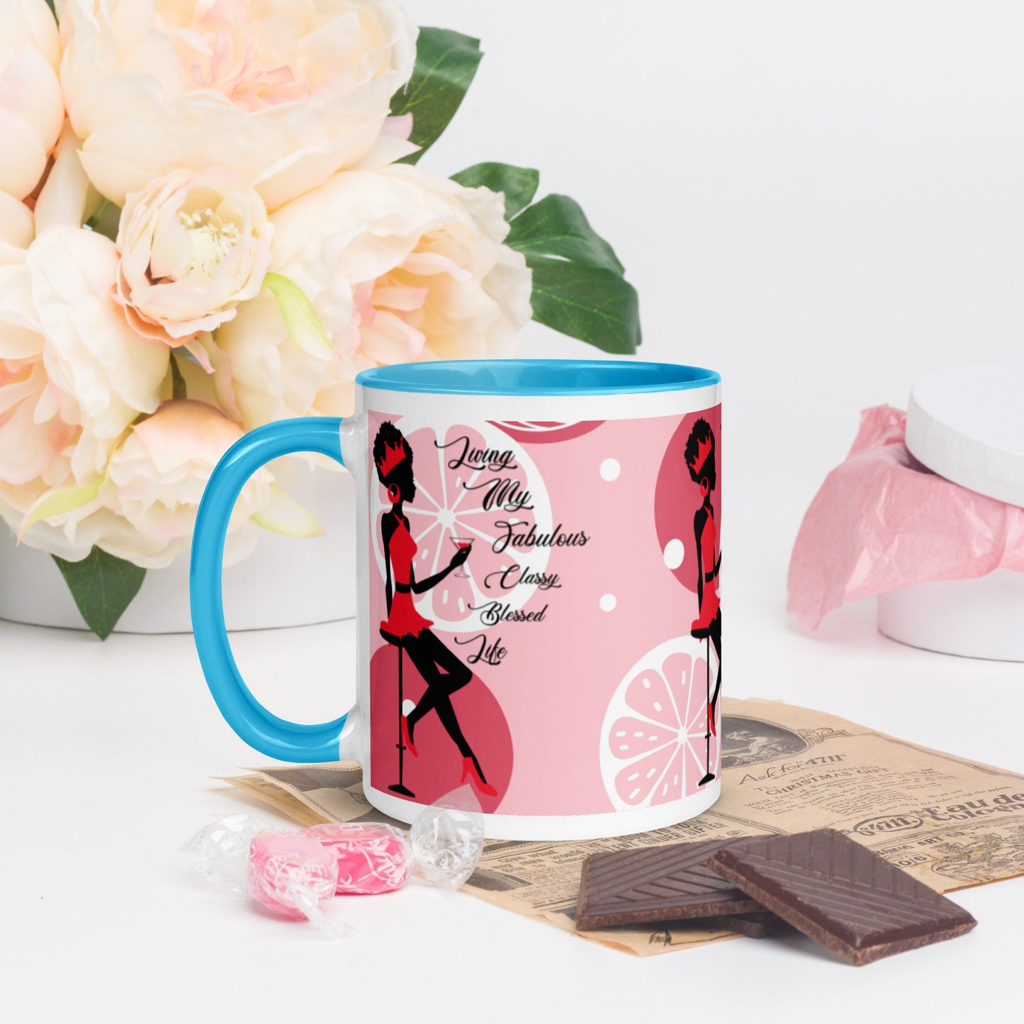 LIVING MY FABULOUS, CLASSY, BLESSED LIFE- Mug with Color Inside