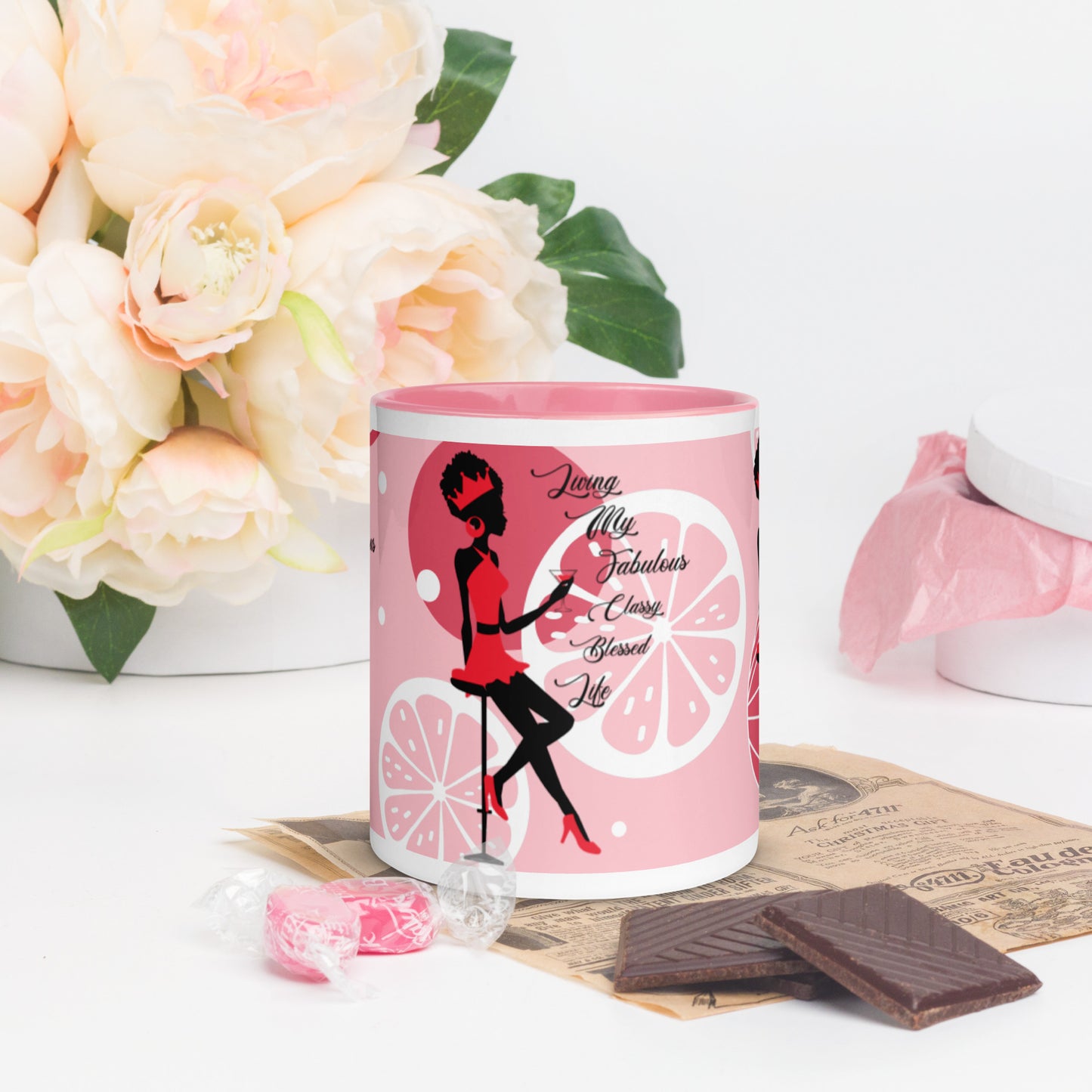 LIVING MY FABULOUS, CLASSY, BLESSED LIFE- Mug with Color Inside