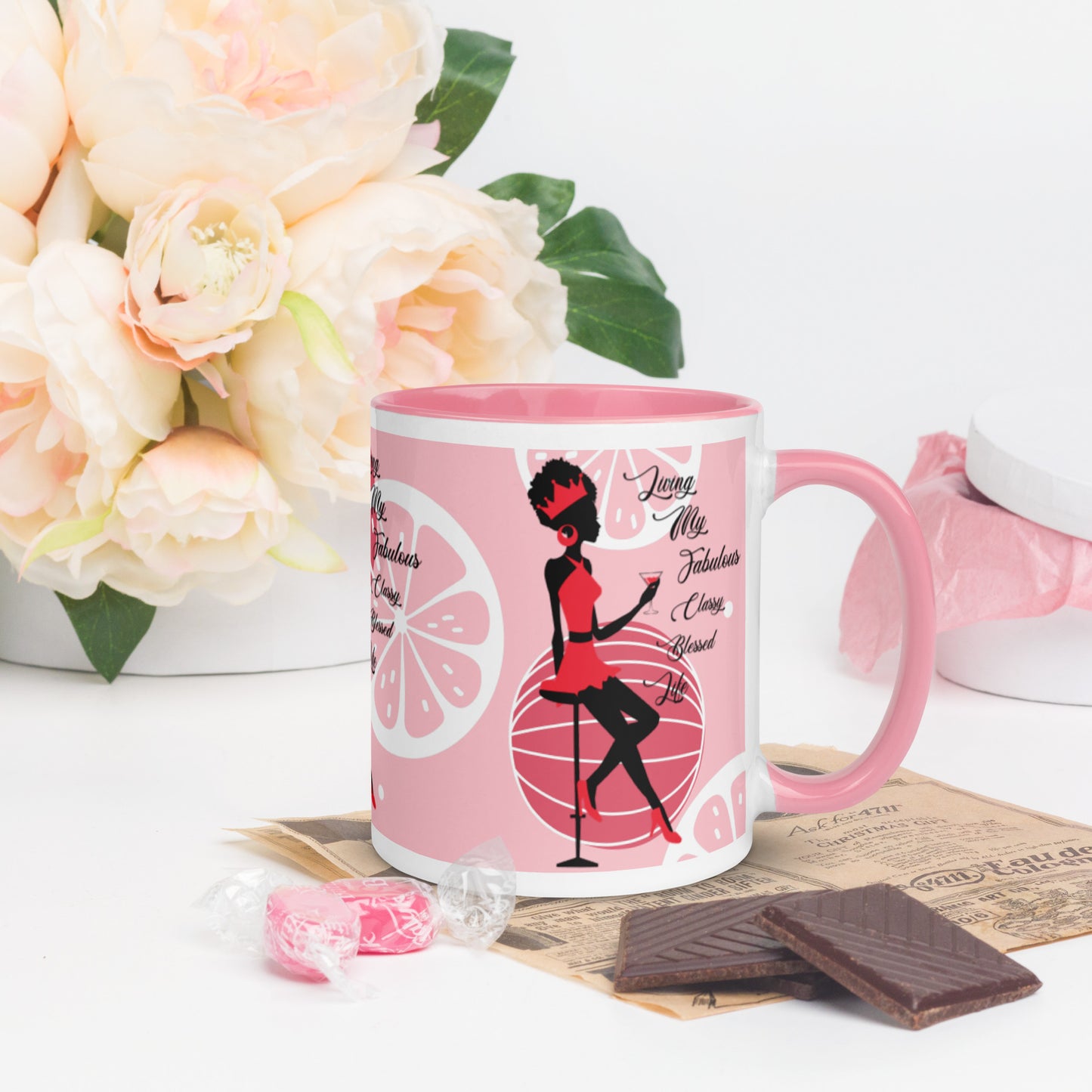 LIVING MY FABULOUS, CLASSY, BLESSED LIFE- Mug with Color Inside