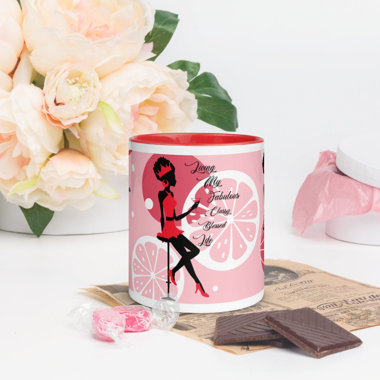 LIVING MY FABULOUS, CLASSY, BLESSED LIFE- Mug with Color Inside