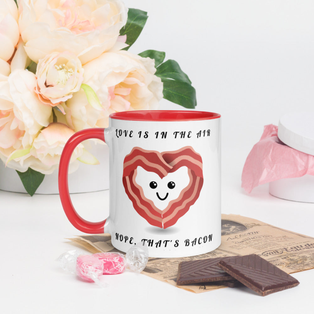 LOVE IS IN THE AIR, NOPE THATS BACON- Mug with Color Inside