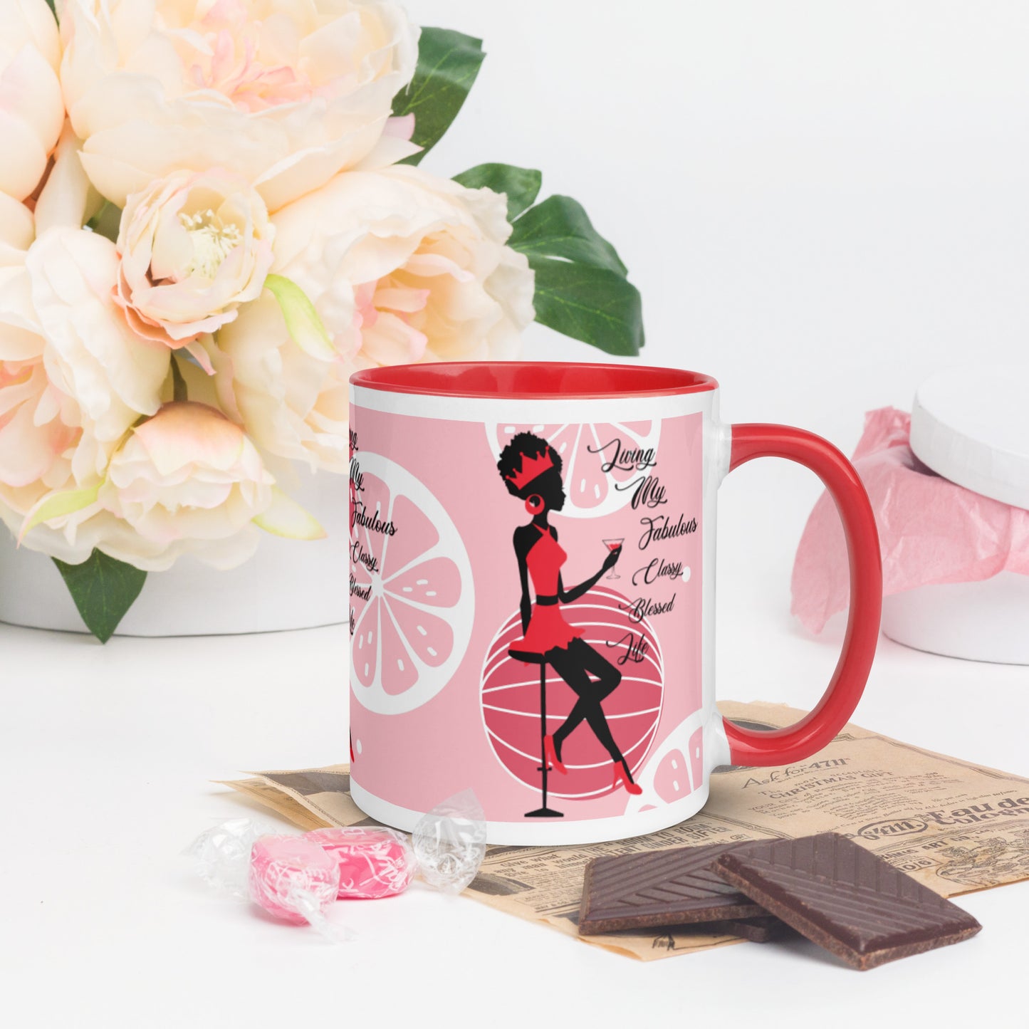 LIVING MY FABULOUS, CLASSY, BLESSED LIFE- Mug with Color Inside