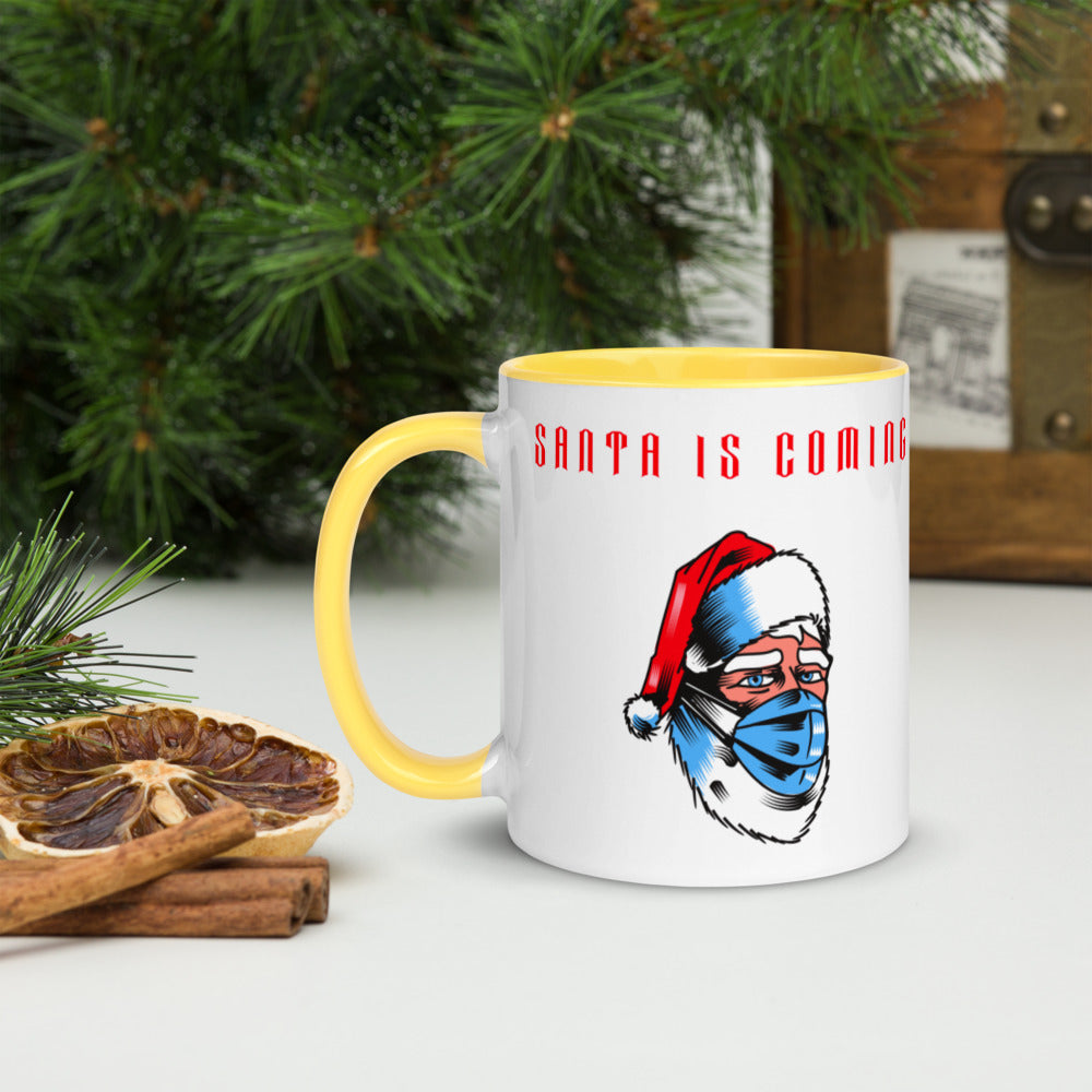 SANTA IS COMING- Mug with Color Inside