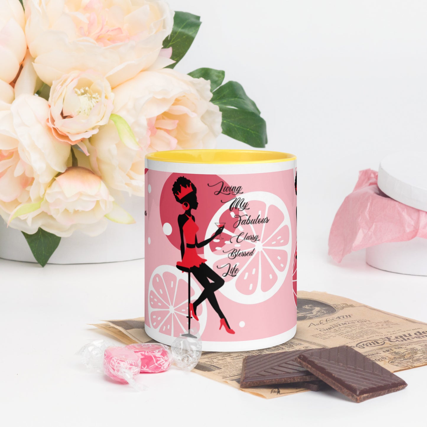 LIVING MY FABULOUS, CLASSY, BLESSED LIFE- Mug with Color Inside