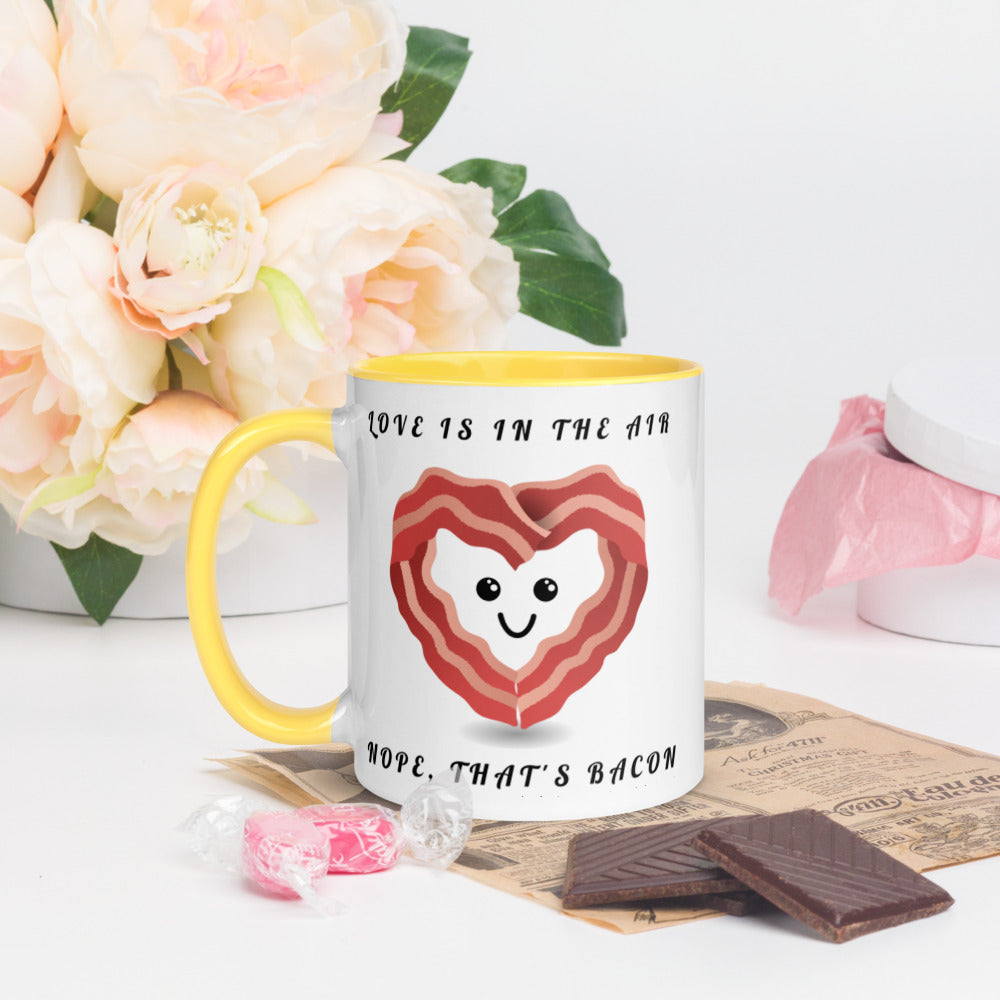 LOVE IS IN THE AIR, NOPE THATS BACON- Mug with Color Inside