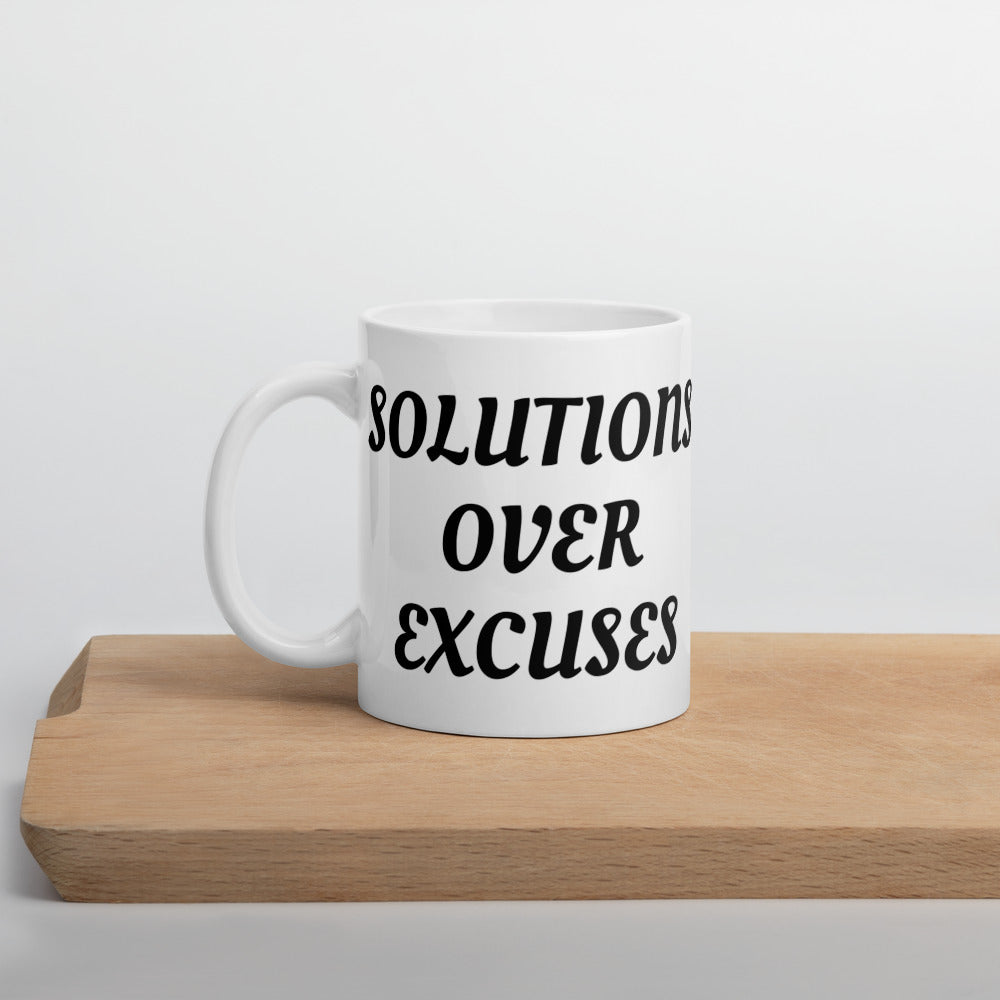 SOLUTIONS OVER EXCUSES- White glossy mug