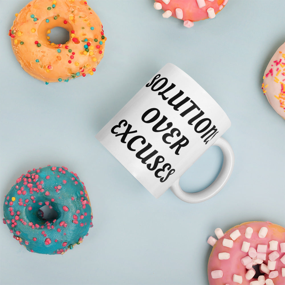 SOLUTIONS OVER EXCUSES- White glossy mug