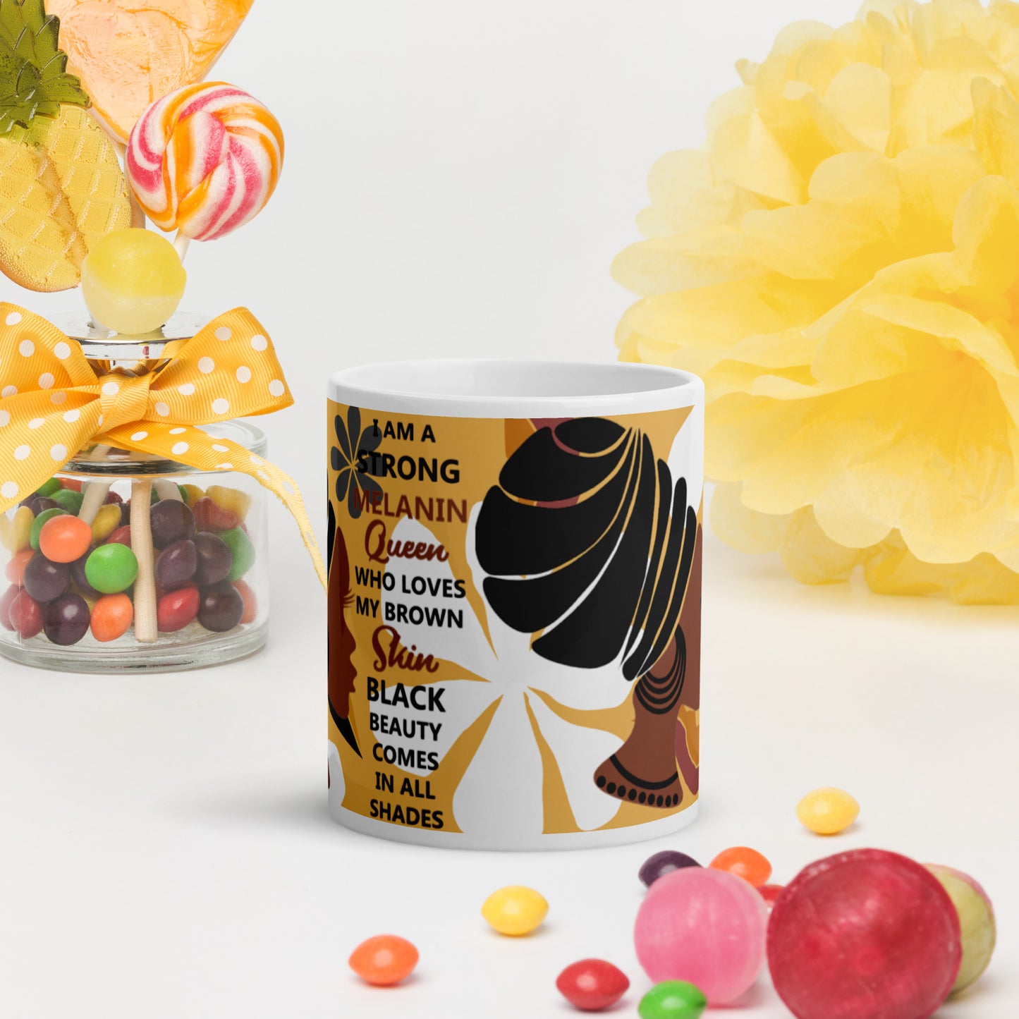 BLACK MELANIN QUEEN- White glossy mug