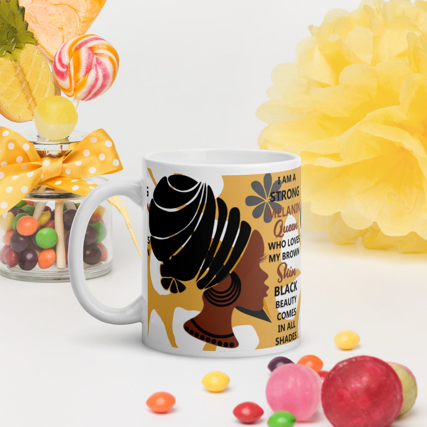 BLACK MELANIN QUEEN- White glossy mug