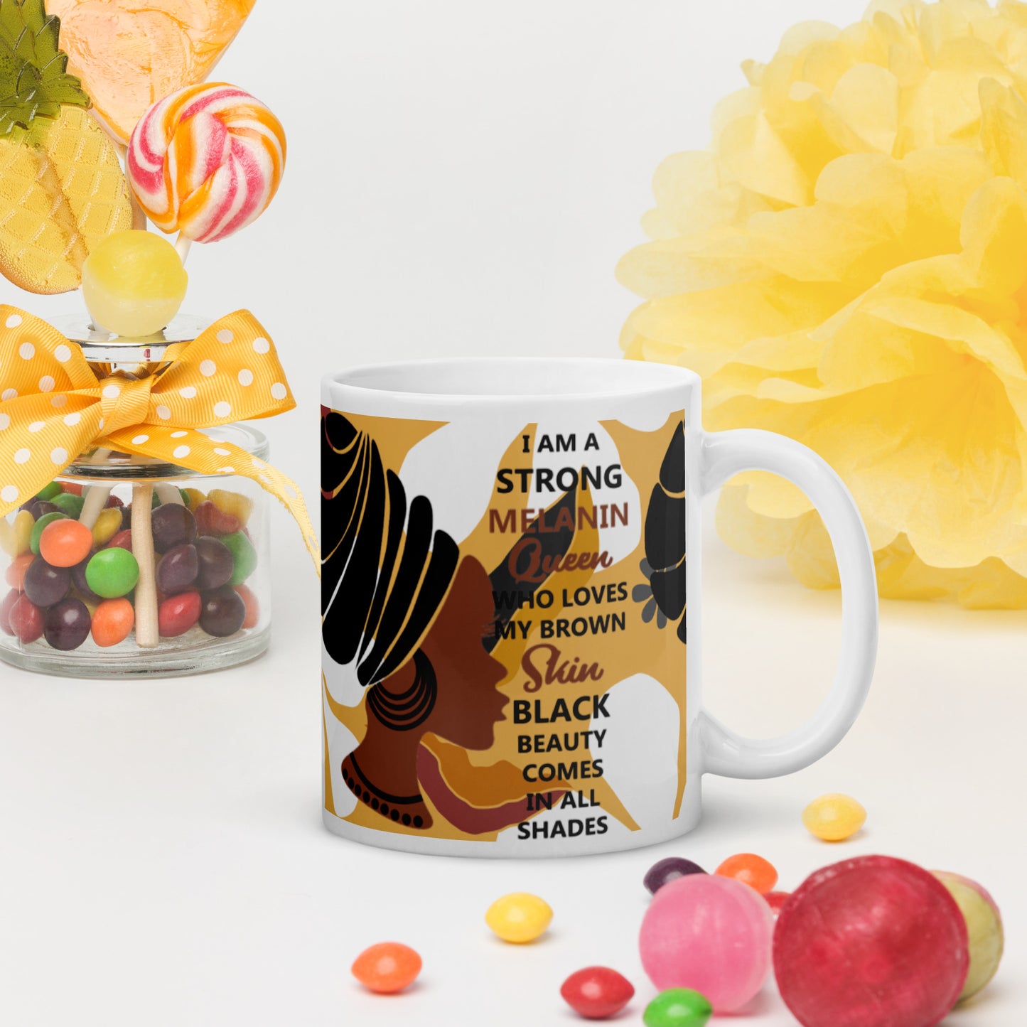 BLACK MELANIN QUEEN- White glossy mug