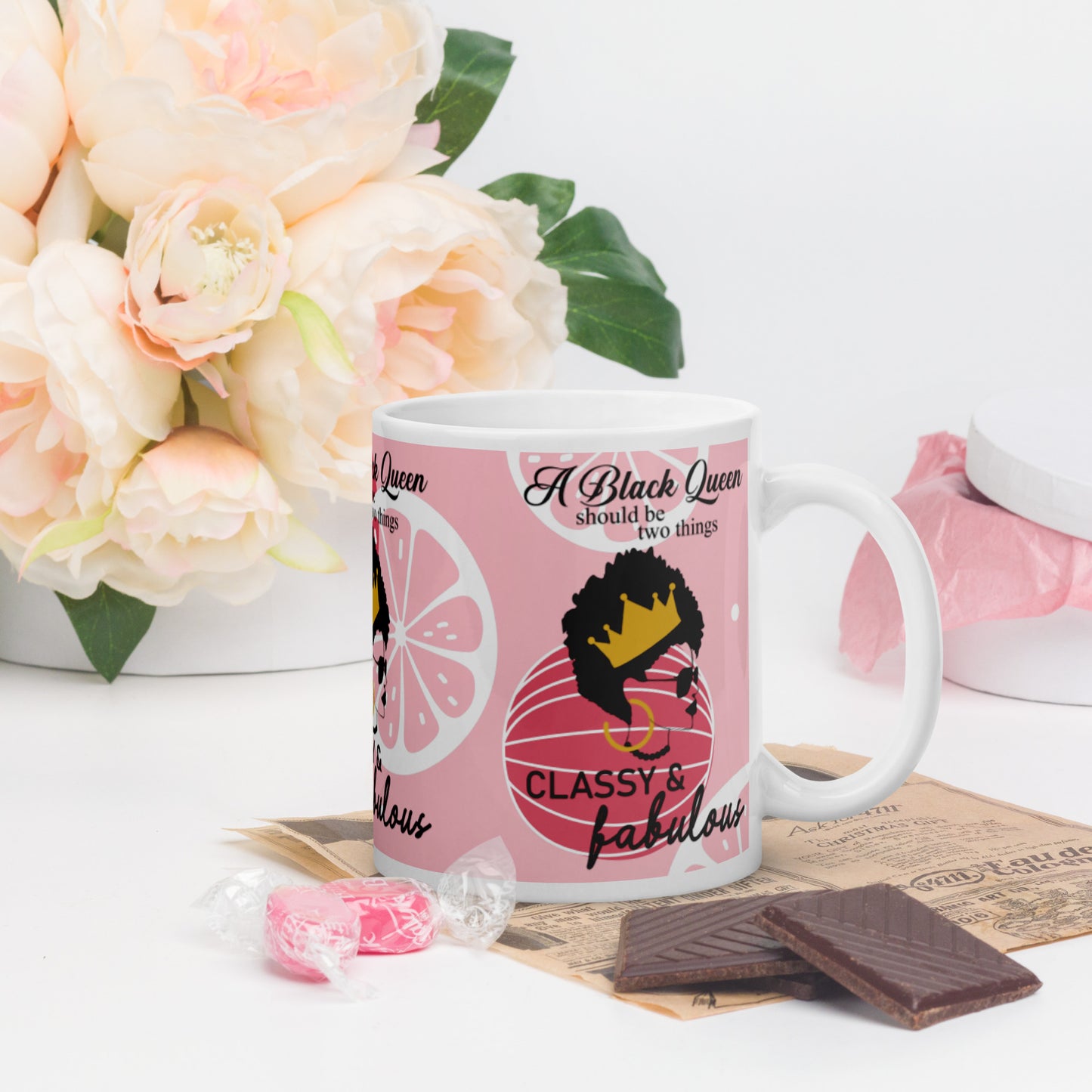 FABULOUS AND CLASSY BLACK QUEEN- White glossy mug