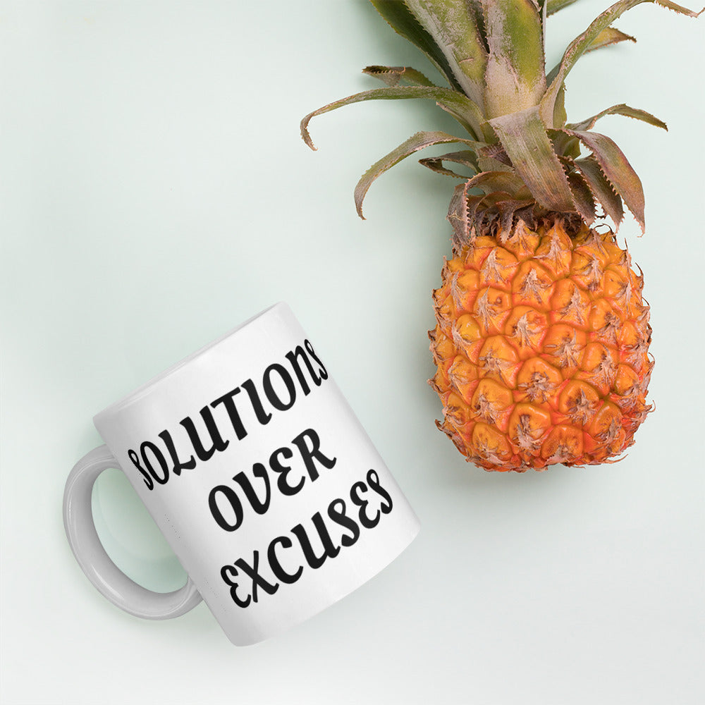 SOLUTIONS OVER EXCUSES- White glossy mug