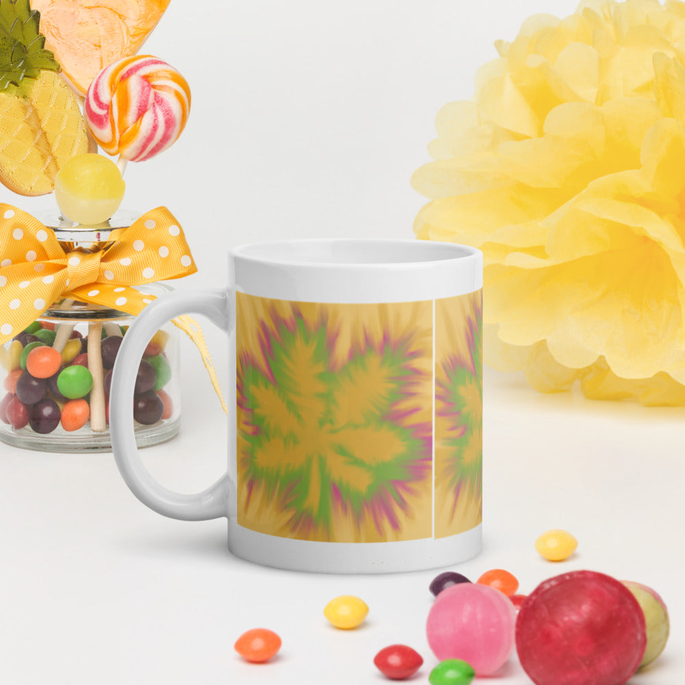 TYE DYE MARIJUANA LEAF- White glossy mug