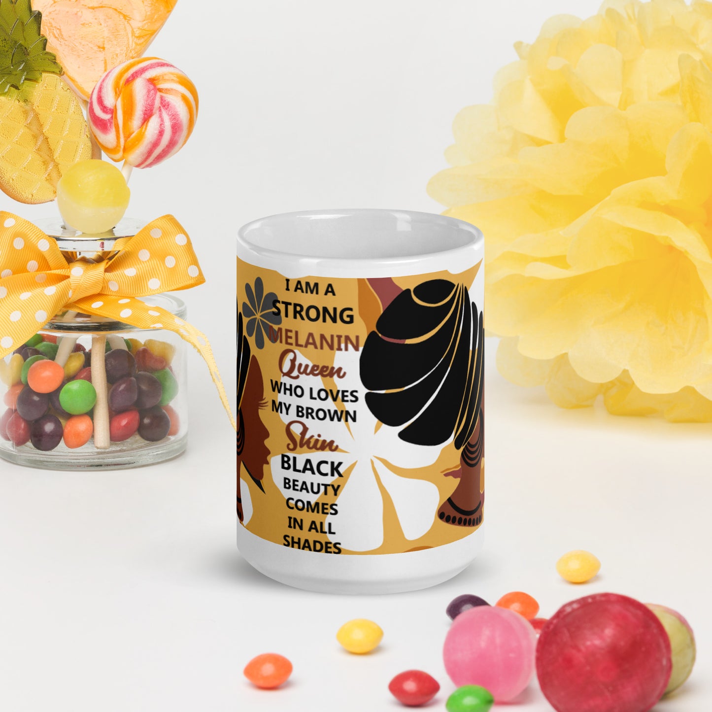 BLACK MELANIN QUEEN- White glossy mug