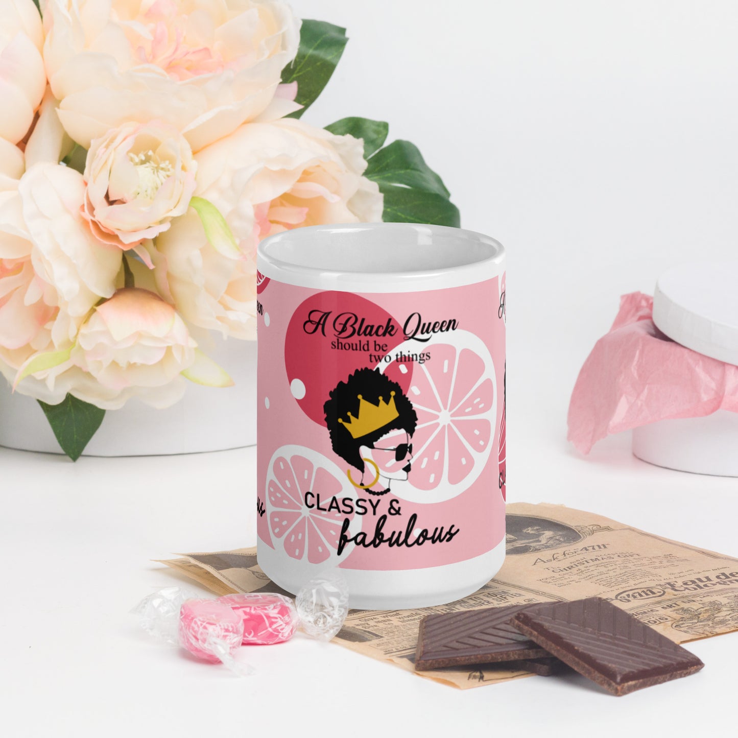 FABULOUS AND CLASSY BLACK QUEEN- White glossy mug