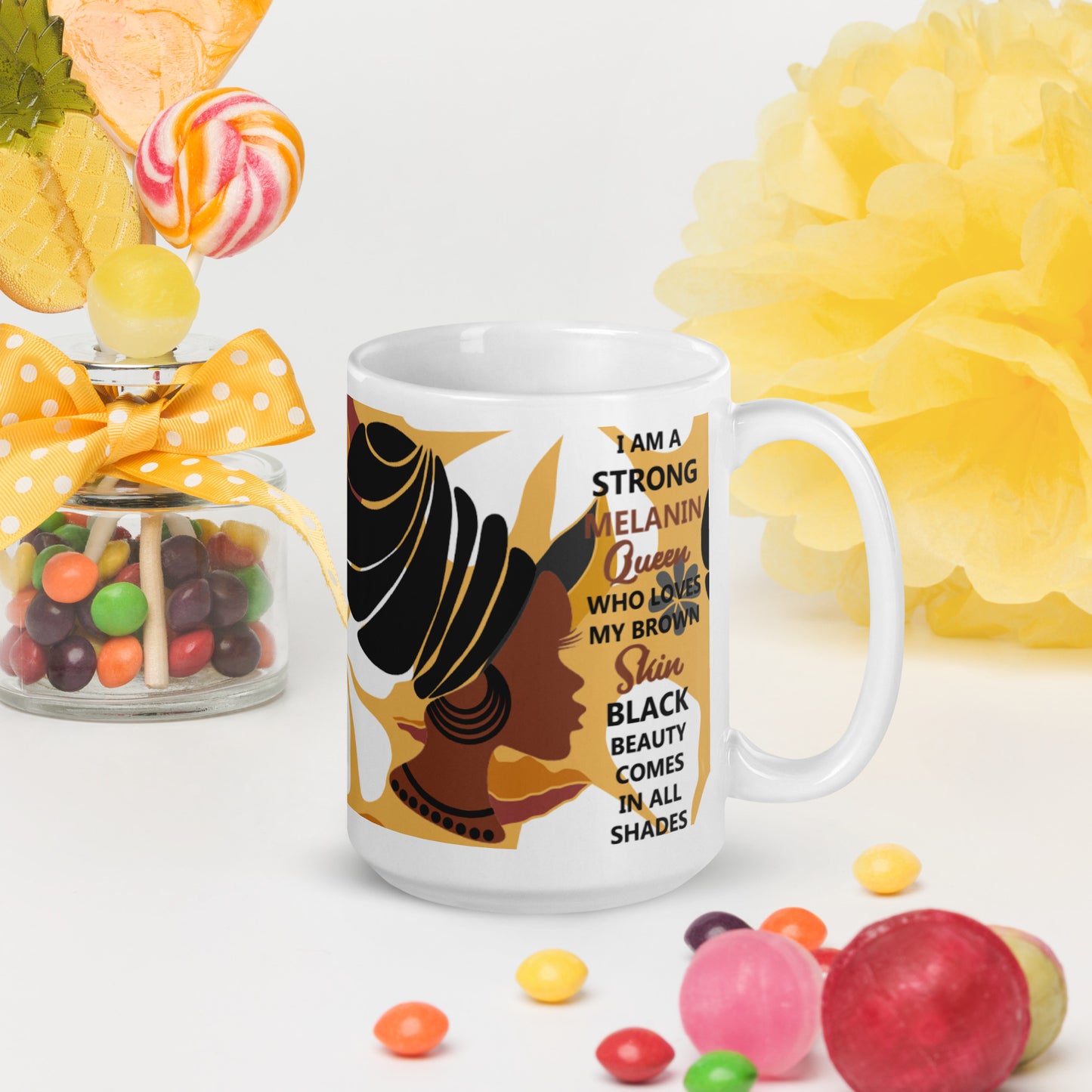 BLACK MELANIN QUEEN- White glossy mug