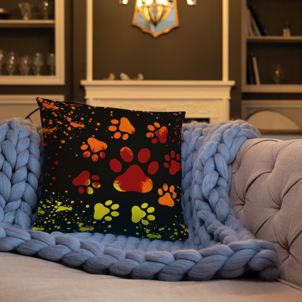 ORANGE/ YELLOW DOG PAWS- Basic Pillow