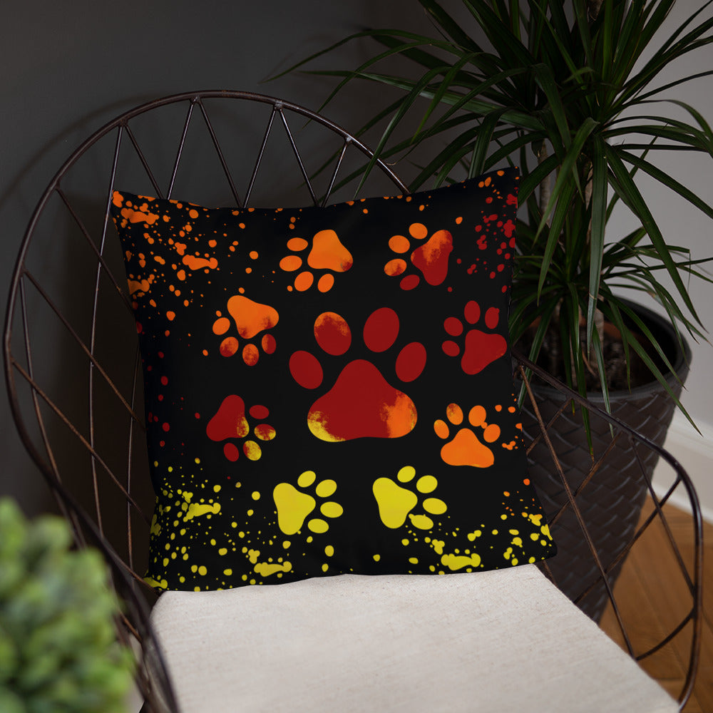 ORANGE/ YELLOW DOG PAWS- Basic Pillow
