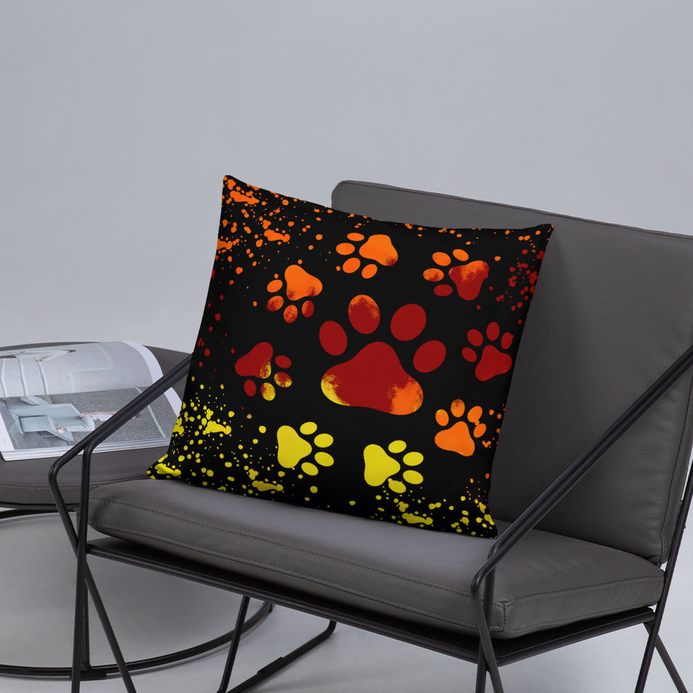ORANGE/ YELLOW DOG PAWS- Basic Pillow