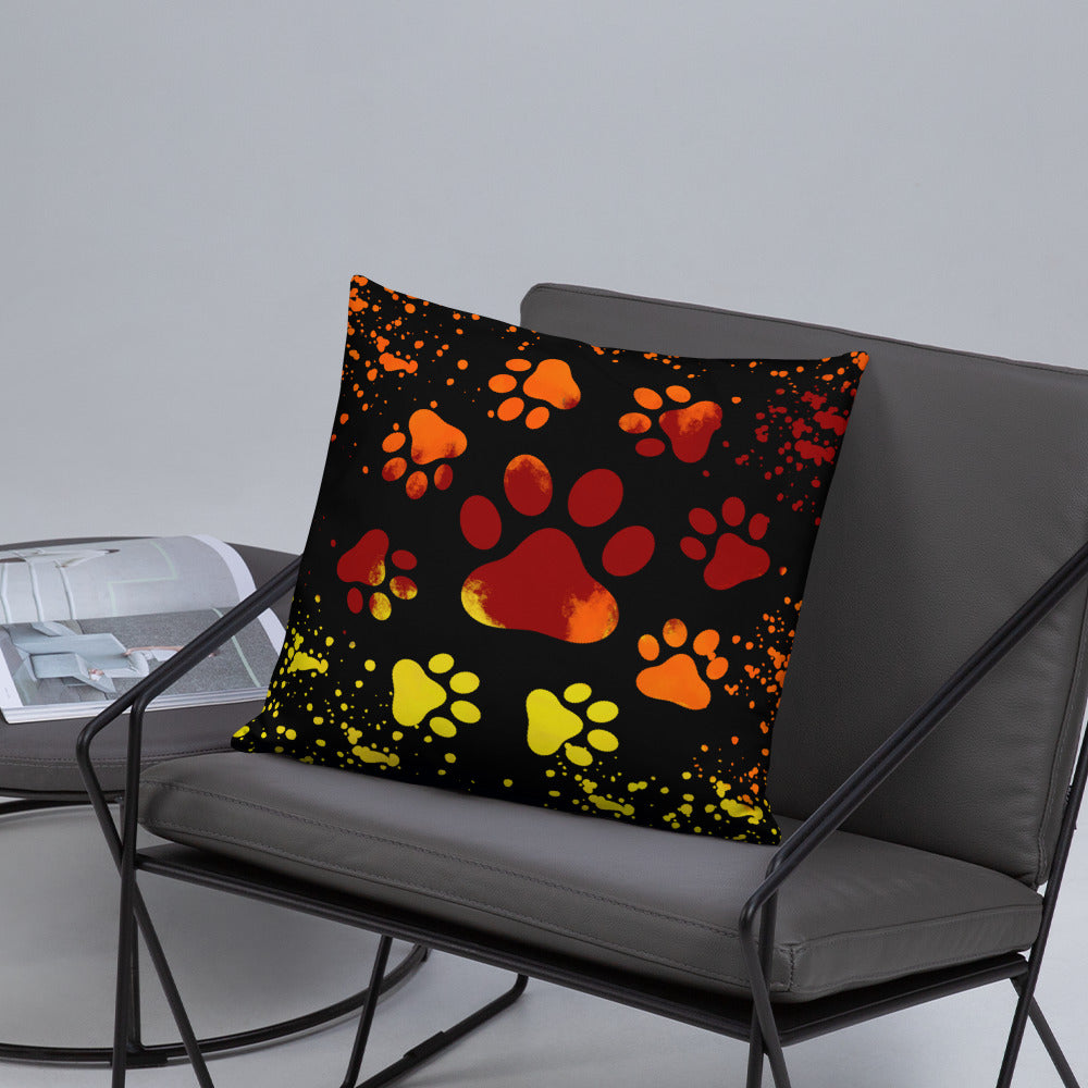 ORANGE/ YELLOW DOG PAWS- Basic Pillow