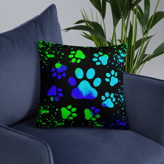 BLUE/ GREEN DOG PAWS- Basic Pillow