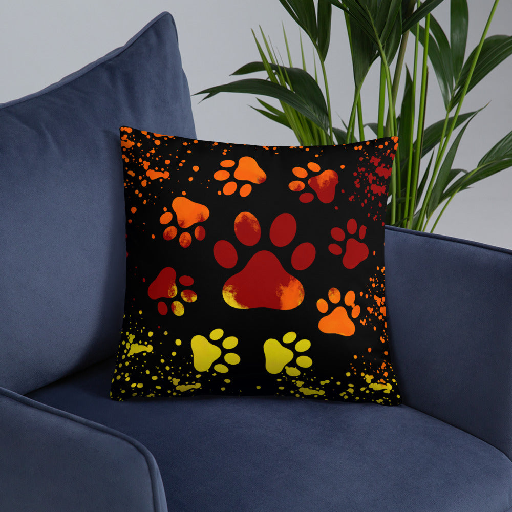 ORANGE/ YELLOW DOG PAWS- Basic Pillow