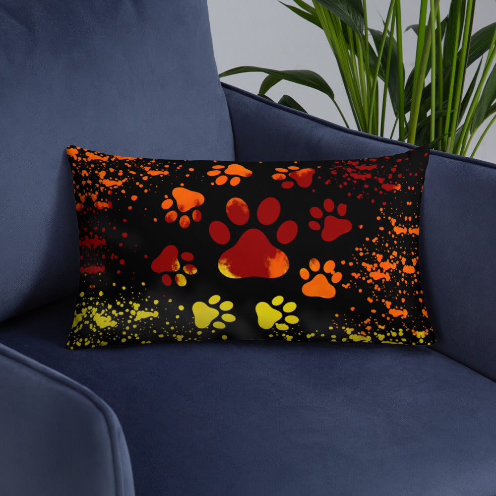 ORANGE/ YELLOW DOG PAWS- Basic Pillow