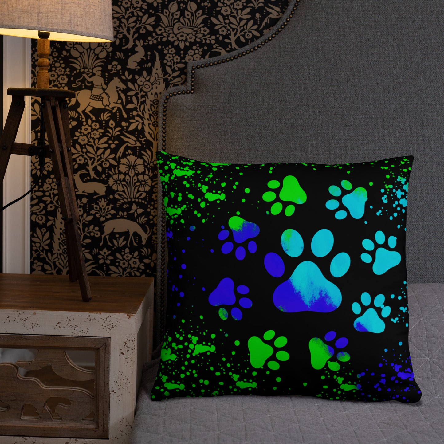 BLUE/ GREEN DOG PAWS- Basic Pillow