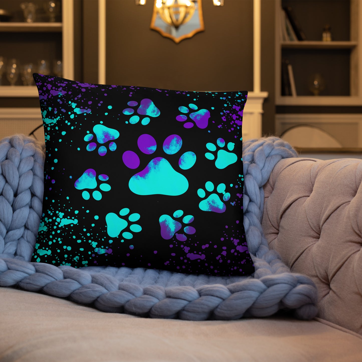 BLUE/ PURPLE DOG PAWS- Basic Pillow