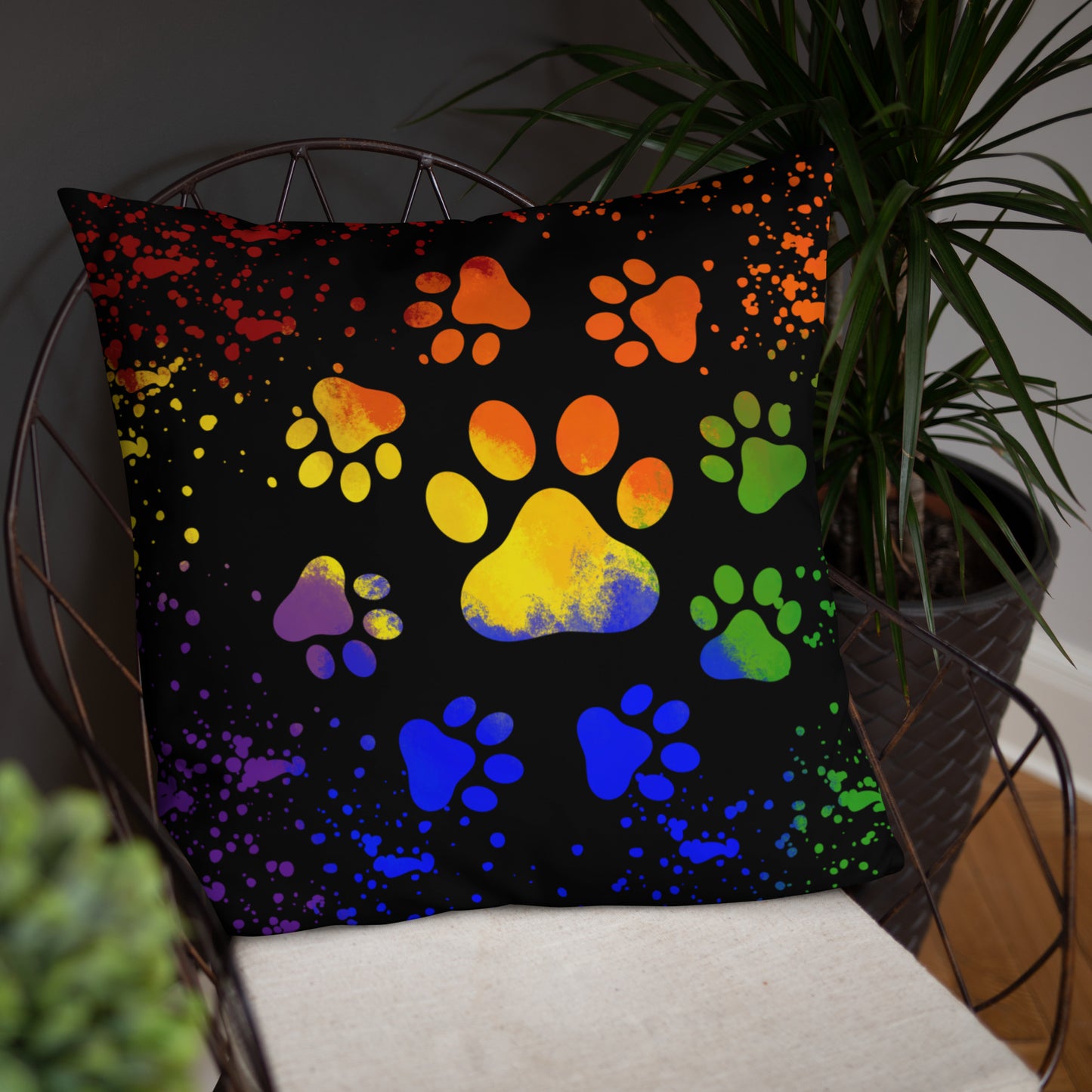 DARK RAINBOW DOG PAWS- Basic Pillow