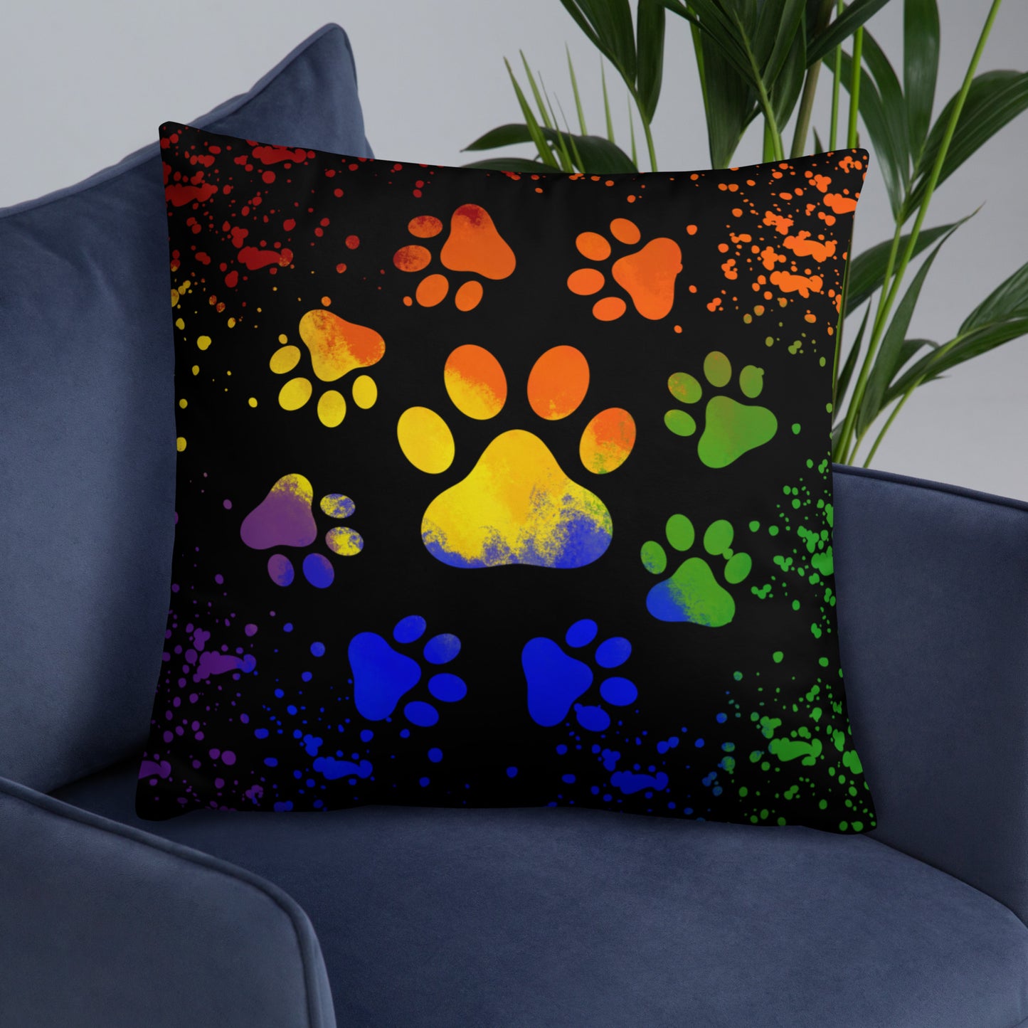 DARK RAINBOW DOG PAWS- Basic Pillow