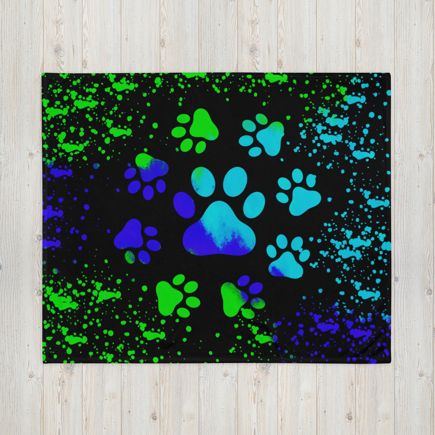 BLUE/ GREEN DOG PAWS- Throw Blanket