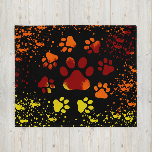 ORANGE/ YELLOW DOG PAWS- Throw Blanket