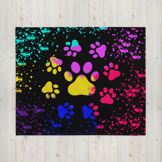 LIGHT RAINBOW DOG PAWS- Throw Blanket