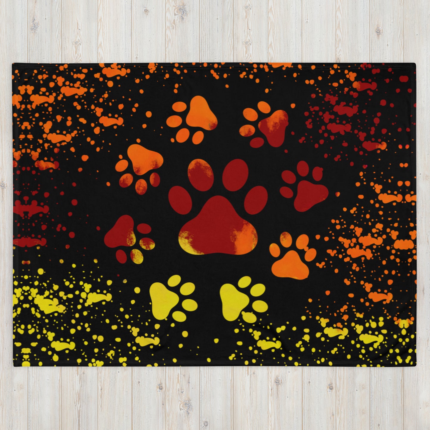 ORANGE/ YELLOW DOG PAWS- Throw Blanket