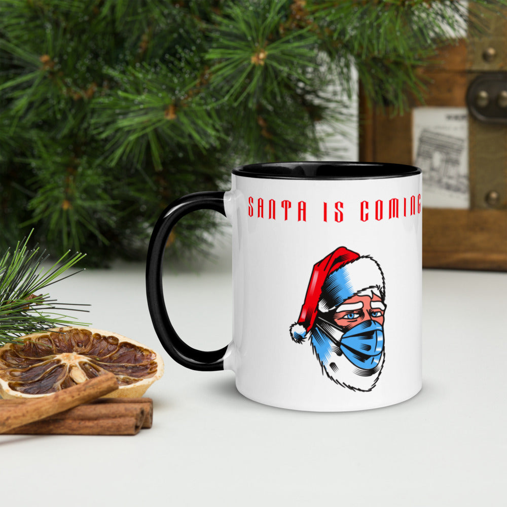 SANTA IS COMING- Mug with Color Inside