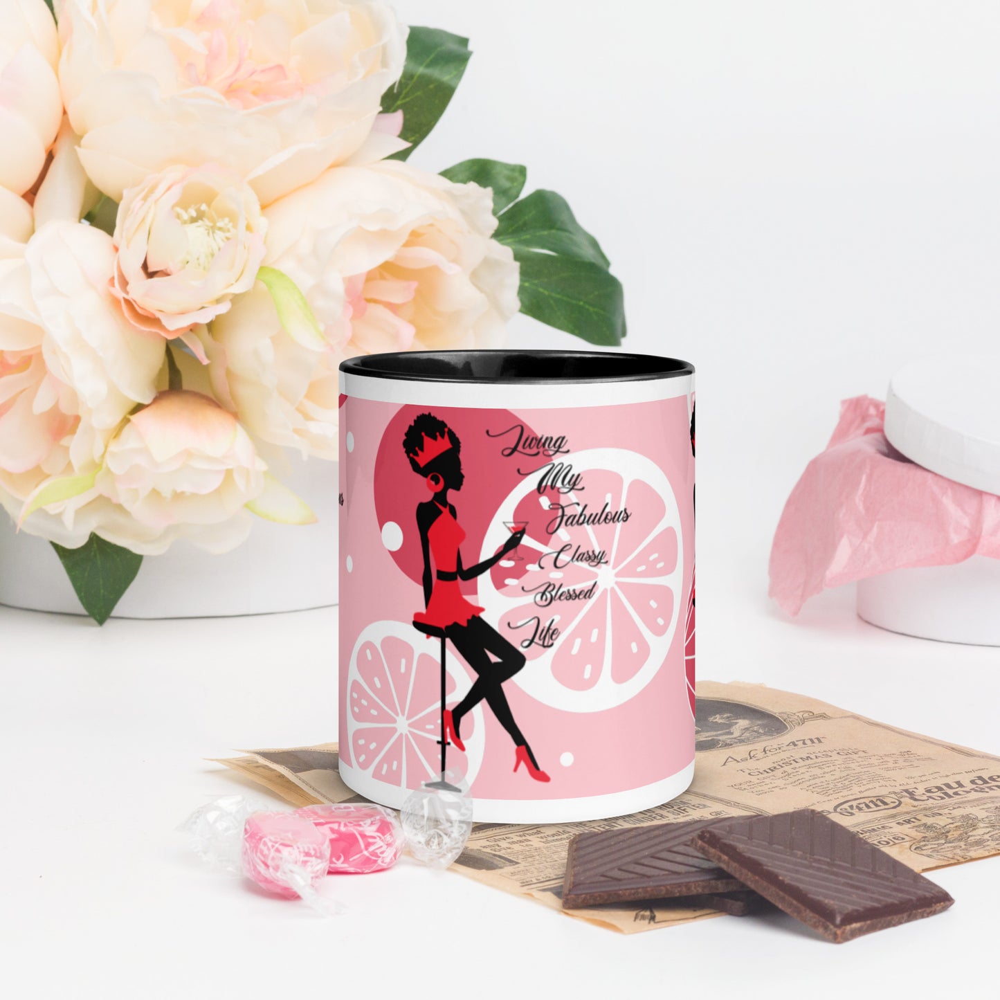 LIVING MY FABULOUS, CLASSY, BLESSED LIFE- Mug with Color Inside