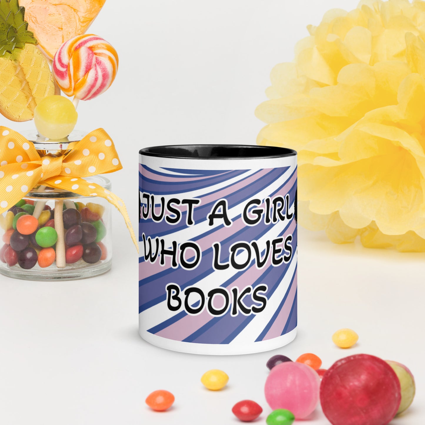 JUST A GIRL WHO LOVES BOOKS- Mug with Color Inside