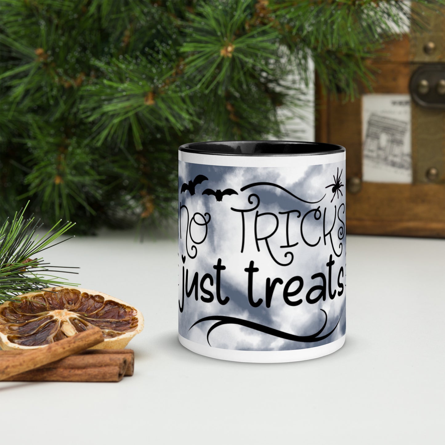 NO TRICKS, JUST TREATS- Mug with Color Inside